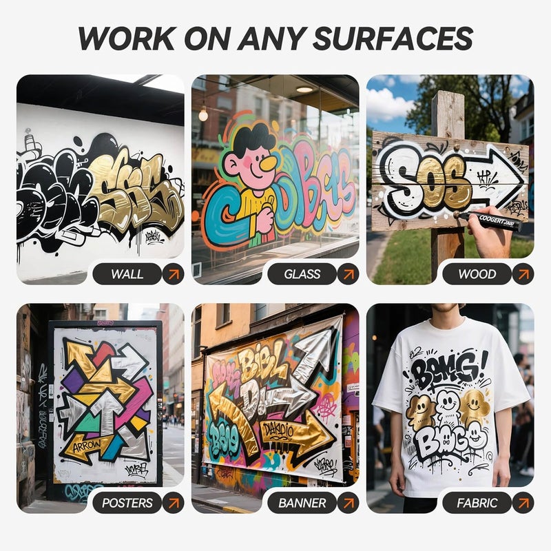 Coogert 3Pcs Black Jumbo Poster Markers, 15MM Thick Permanent Acrylic Graffiti Markers, Wide Tip Paint Marker for Canvas, Posters Board, Fabric, Window, Glass, Wood, Teachers,Banner painting supplie - Image 5